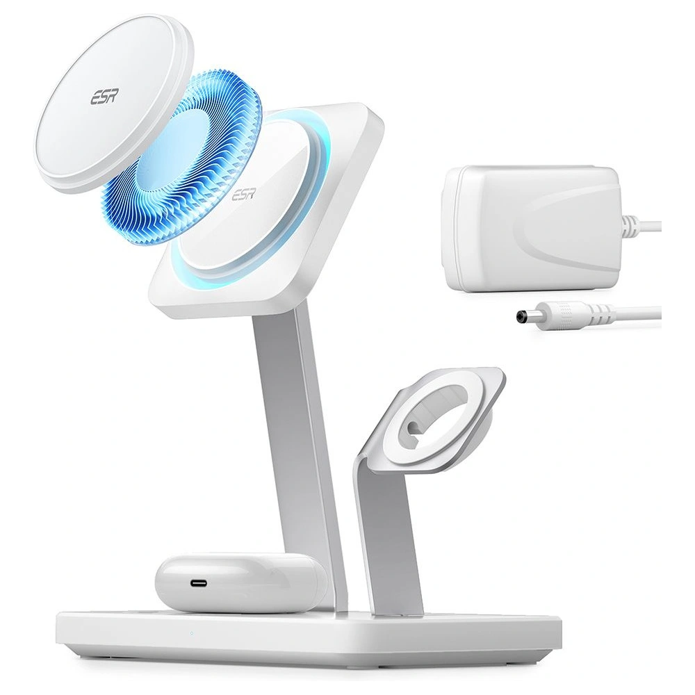 Hurtownia GSM - Vezeték nélküli töltő ESR HaloLock 3in1 Cryoboost Magnetic MagSafe Wireless Charger Arctic White - ESR662 - {ean13} - Hurt