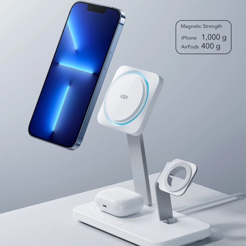 Hurtownia GSM - Vezeték nélküli töltő ESR HaloLock 3in1 Cryoboost Magnetic MagSafe Wireless Charger Arctic White - ESR662 - {ean13} - Hurt