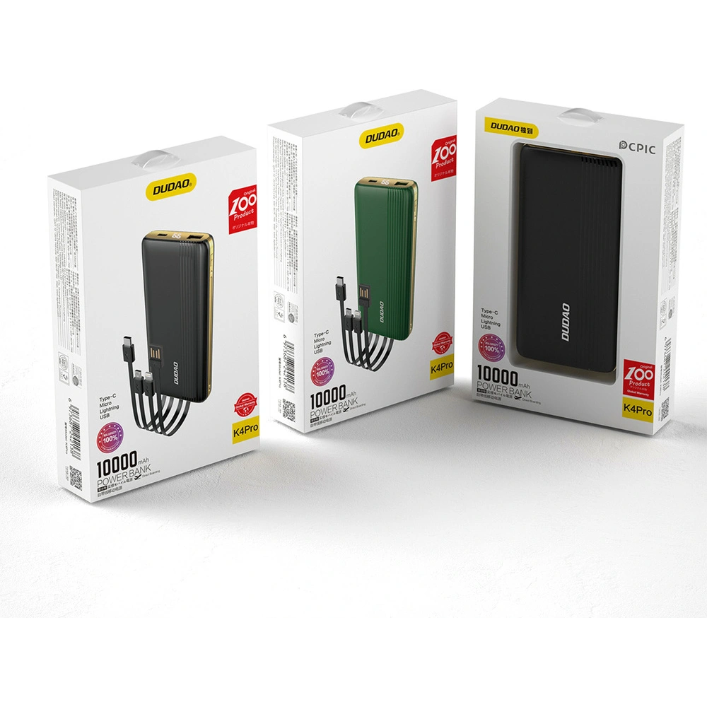 Hurtownia GSM - Powerbank Dudao K4Pro s vestavěnými kabely 10000mAh LED displej zelený - DDA255 - {ean13} - Hurt