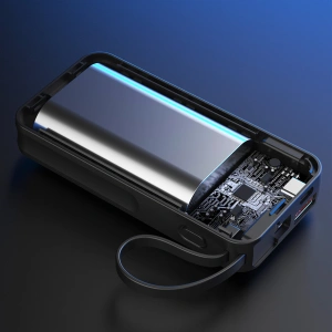 Hurtownia GSM - Powerbank Dudao K15sB 10000mAh 1xUSB-A / 1xUSB-C 22.5W s vestavěným kabelem 1xLightning / 1xUSB-C černý - DDA257 - {ean13} - Hurt