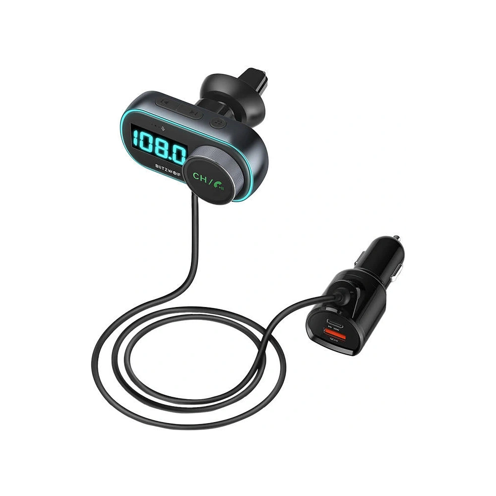Hurtownia GSM - Transmițător FM BlitzWolf BW-BC3, Bluetooth 5.0, 30W PD + 18W QC 3.0, RGB - BLZ541 - {ean13} - Hurt