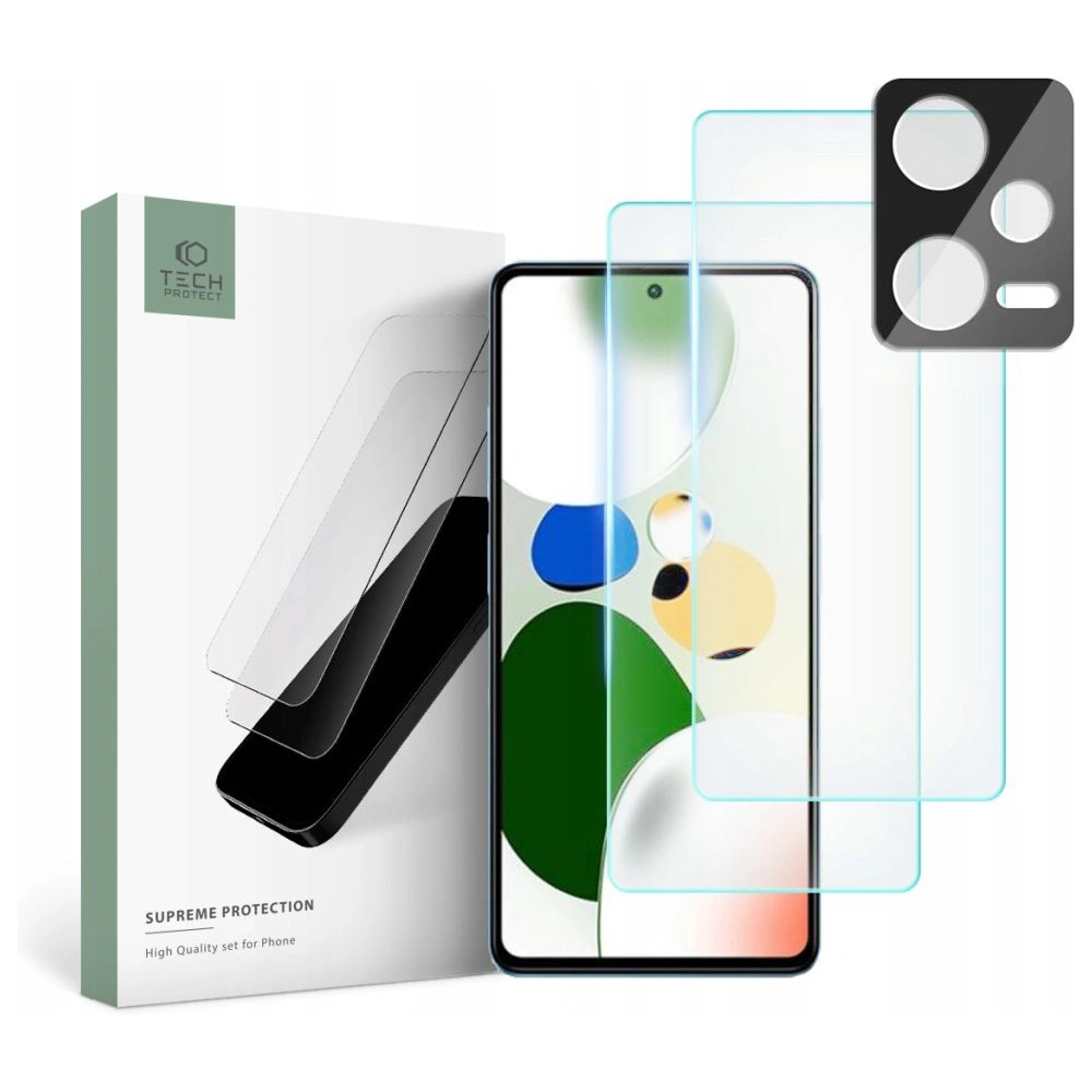 Hurtownia GSM - Gehärtetes Glas + für Kameraobjektive Tech-Protect Supreme Set Xiaomi Redmi Note 12 5G/POCO X5 5G Clear [2+1 PACK] - THP1833 - {ean13} - Hurt