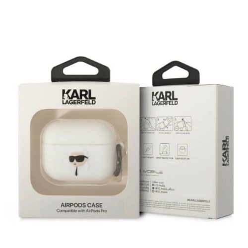 Etui Karl Lagerfeld KLAPRUNIKH Apple AirPods Pro biały/white Silicone Karl Head 3D