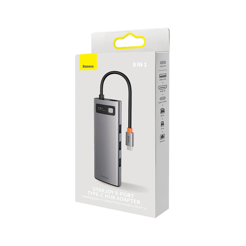 Wholesale Baseus StarJoy Metal Glam Series Hub 8in1 USB-C to HDMI + 3 x USB 3.0 + USB-C PD + RJ45 + SD/TF - BSU3989 - {ean13} - Hurt