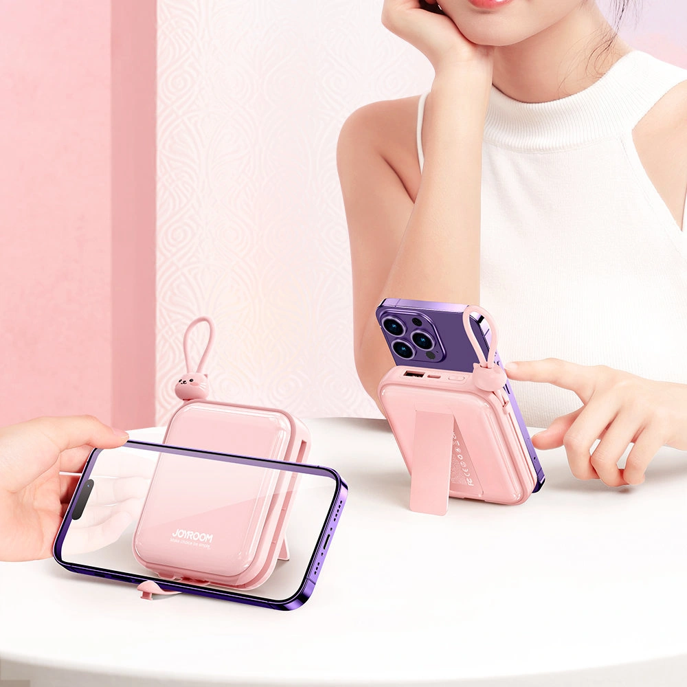 Hurtownia GSM - Powerbank Joyroom JR-L008 Cutie Series 10000mAh 22.5W Stojan + kabely USB-C a Lightning růžový - JYR614 - {ean13} - Hurt