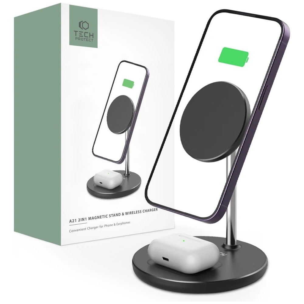 Hurtownia GSM - Încărcător wireless Tech-Protect QI15W-A21 2in1 Magnetic MagSafe Wireless Charger Negru - THP1863 - {ean13} - Hurt