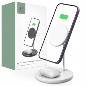 Hurtownia GSM - Vezeték nélküli töltő Tech-Protect QI15W-A21 2in1 Magnetic MagSafe vezeték nélküli töltő fehér - THP1864 - {ean13} - Hurt