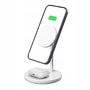Hurtownia GSM - Ładowarka bezprzewodowa Tech-Protect QI15W-A21 2in1 Magnetic MagSafe Wireless Charger White - THP1864 - {ean13} - Hurt