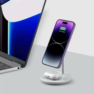 Hurtownia GSM - Ładowarka bezprzewodowa Tech-Protect QI15W-A21 2in1 Magnetic MagSafe Wireless Charger White - THP1864 - {ean13} - Hurt