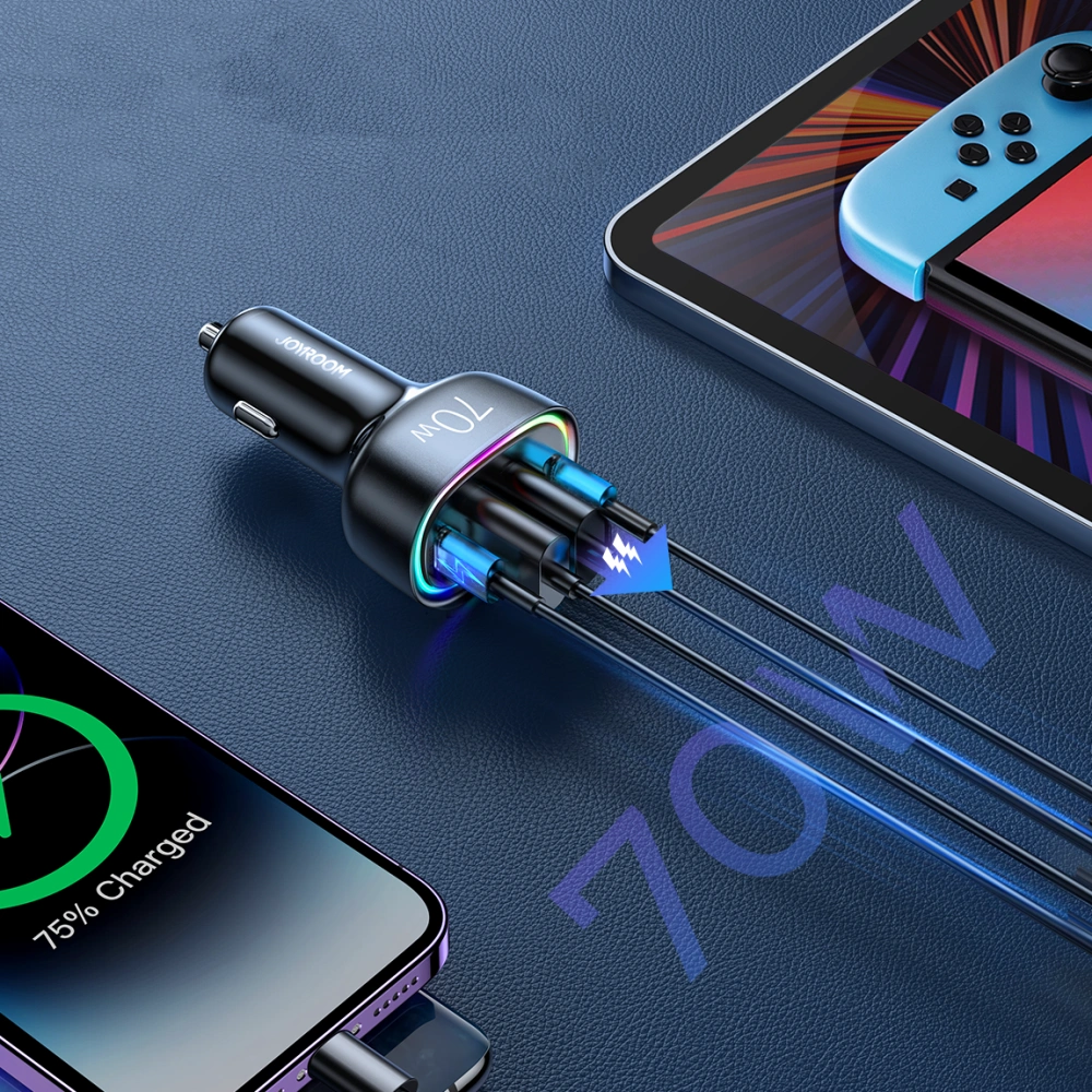 Hurtownia GSM - Automobilová nabíječka Joyroom JR-CL29 70W 2x USB-C, 2x USB-A černá - JYR637 - {ean13} - Hurt