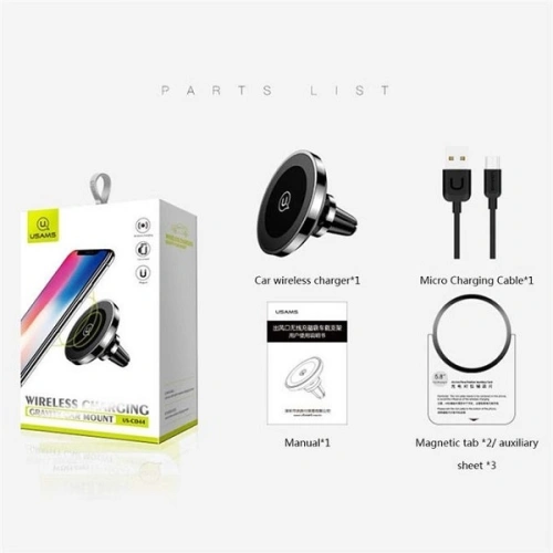 Uchwyt samochodowy z ładowaniem bezprzewodowym USAMS US-CD44 Magnetic Air Vent czarny/black