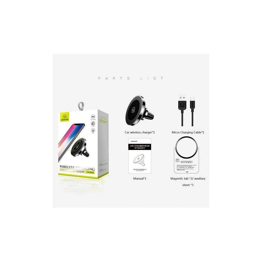 Hurtownia GSM - Uchwyt auto cu încărcare wireless USAMS US-CD44 Magnetic Air Vent negru/black - USA919 - {ean13} - Hurt