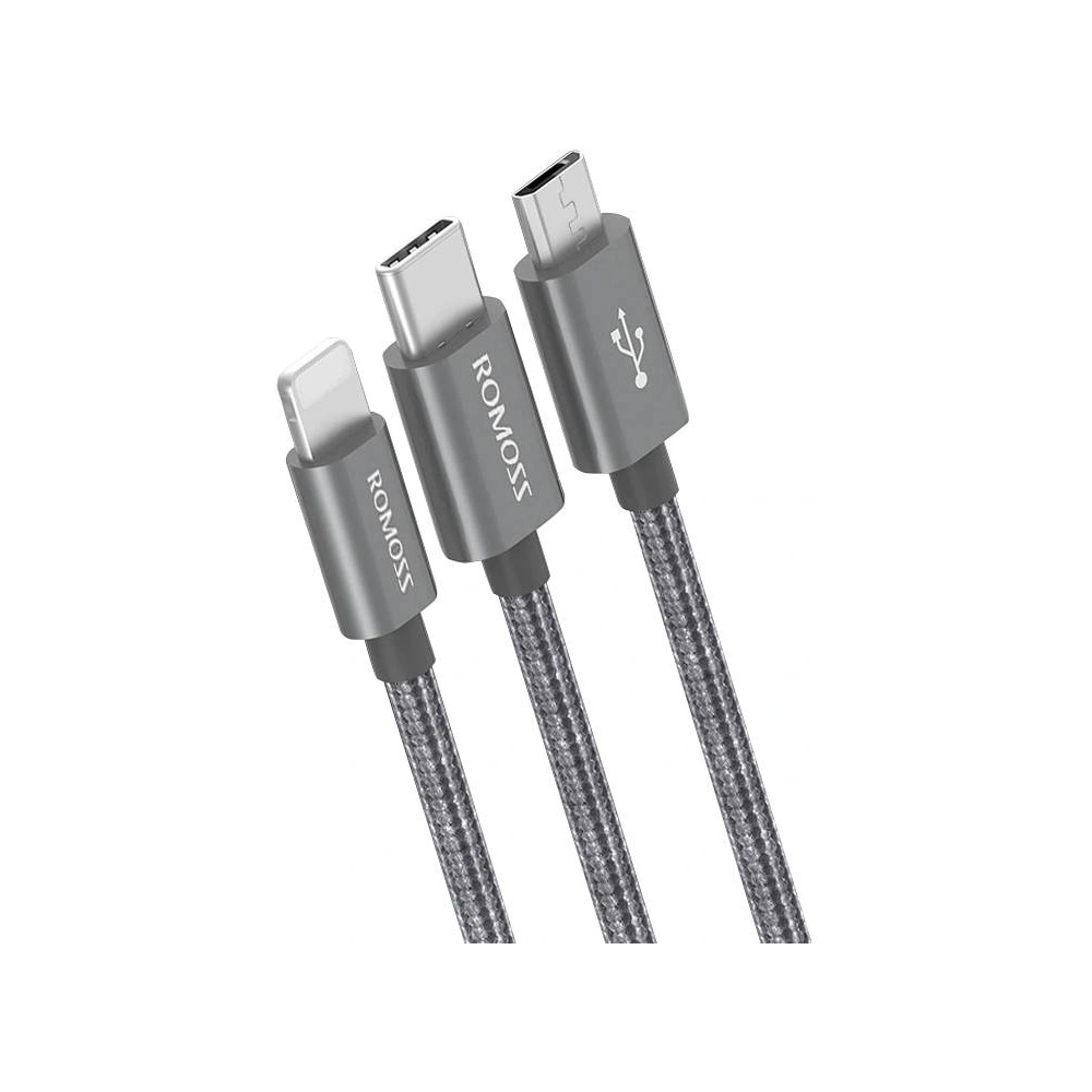 Hurtownia GSM - Cablu USB Romoss CB25N 3w1 USB-A/USB-C - Lightning - microUSB 3A 1m (gri) - ROM50 - {ean13} - Hurt
