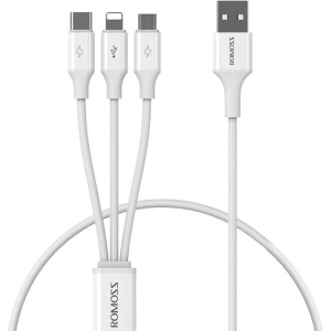 Hurtownia GSM - USB kábel Romoss CB251V 3w1 USB-A/USB-C - Lightning - microUSB 3.5A 1.2m (fehér) - ROM51 - {ean13} - Hurt