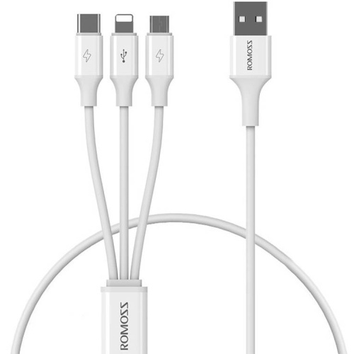 Romoss Distributor - 6973693491421 - ROM51 - USB cable Romoss CB251V 3in1 USB-A/USB-C - Lightning - microUSB 3.5A 1.2m (white) - B2B homescreen