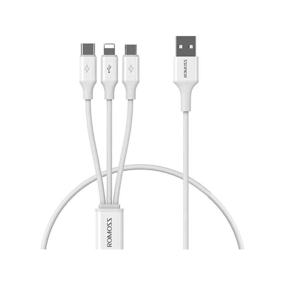 Hurtownia GSM - Cablu USB Romoss CB251V 3w1 USB-A/USB-C - Lightning - microUSB 3.5A 1.2m (alb) - ROM51 - {ean13} - Hurt