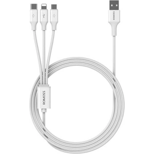 Hurtownia GSM - USB kábel Romoss CB251V 3w1 USB-A/USB-C - Lightning - microUSB 3.5A 1.2m (fehér) - ROM51 - {ean13} - Hurt