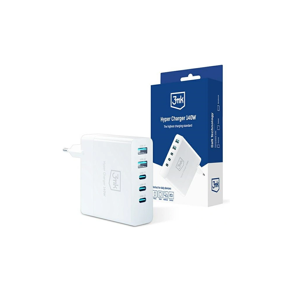 Hurtownia GSM - Síťová nabíječka 3MK HyperCharger GaN 140W 3xUSB-C + 2xUSB, PD+QC - 3MK4705 - {ean13} - Hurt