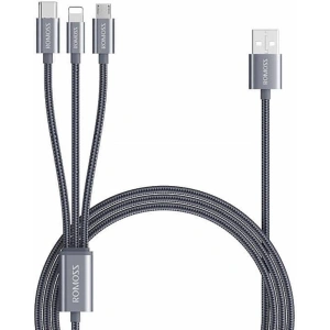 Hurtownia GSM - USB kábel Romoss CB25A 3w1 USB-A/USB-C - Lightning - microUSB 3A 1.5m (szürke) - ROM52 - {ean13} - Hurt