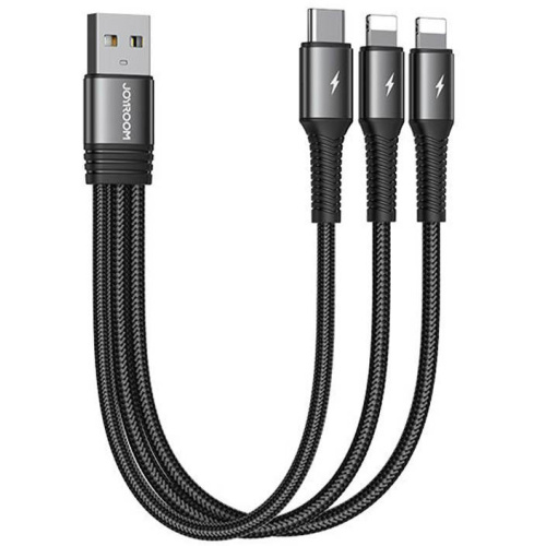 Joyroom Distributor - 6941237187581 - JYR642 - Cable Joyroom S-01530G10 3in1 USB-A/USB-C - 2x Lightning 3.5A 0.15m (black) - B2B homescreen
