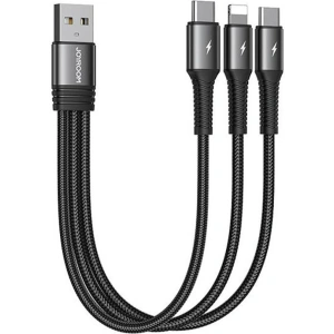 Hurtownia GSM - Kábel Joyroom S-01530G11 3w1 USB-A/2x USB-C - Lightning 3.5A 0,15m (fekete) - JYR643 - {ean13} - Hurt