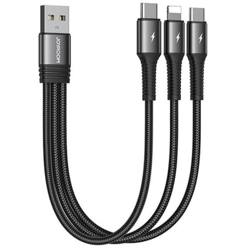 Joyroom Distributor - 6941237187598 - JYR643 - Cable Joyroom S-01530G11 3in1 USB-A/2x USB-C - Lightning 3.5A 0.15m (black) - B2B homescreen