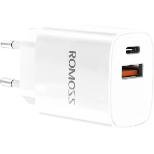 Hurtownia GSM - Síťová nabíječka Romoss AC20T, USB + USB-C, 20W (bílá) - ROM57 - {ean13} - Hurt