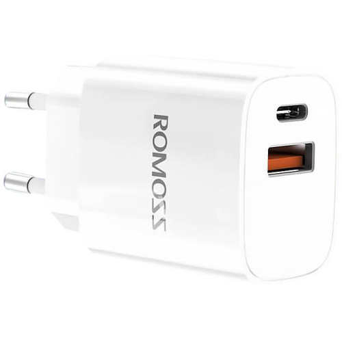 Romoss Distributor - 6973693496334 - ROM57 - Power charger Romoss AC20T, USB + USB-C, 20W (white) - B2B homescreen