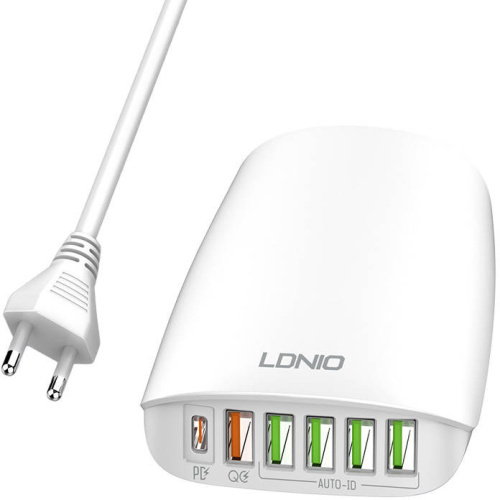 LDNIO Distributor - 6933138600290 - LDN46 - LDNIO A6573C EU 5USB, USB-C 65W Power Charger + Power Cord - B2B homescreen
