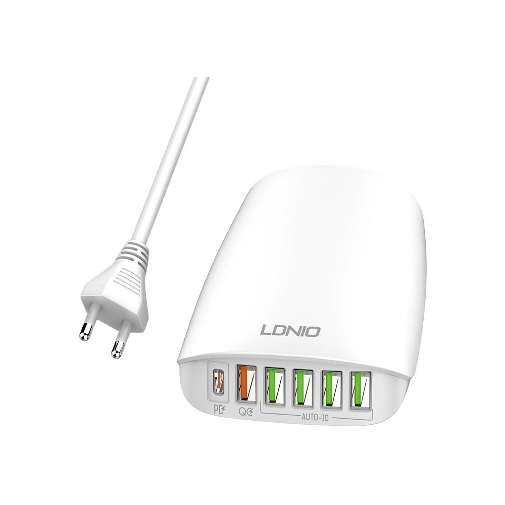 Hurtownia GSM - Ładowarka sieciowa LDNIO A6573C EU 5USB, USB-C 65W + Przewód zasilający - LDN46 - {ean13} - Hurt