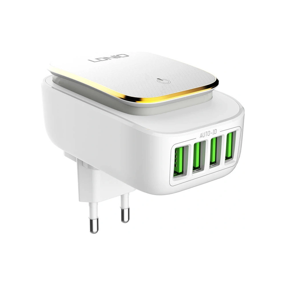Hurtownia GSM - Hálózati töltő LDNIO A4405 4USB, LED lámpa + Lightning kábel - LDN48 - {ean13} - Hurt