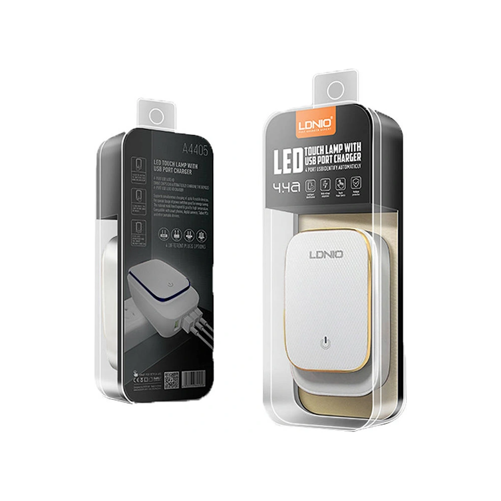 Hurtownia GSM - Hálózati töltő LDNIO A4405 4USB, LED lámpa + Lightning kábel - LDN48 - {ean13} - Hurt