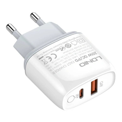 Ładowarka sieciowa LDNIO A2424C USB, USB-C 20W + kabel USB-C/USB-C