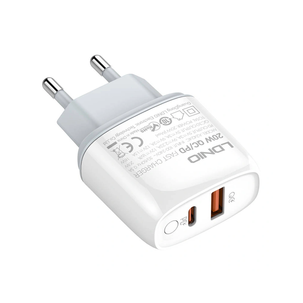 Hurtownia GSM - Hálózati töltő LDNIO A2424C USB, USB-C 20W + USB-C/USB-C kábel - LDN55 - {ean13} - Hurt
