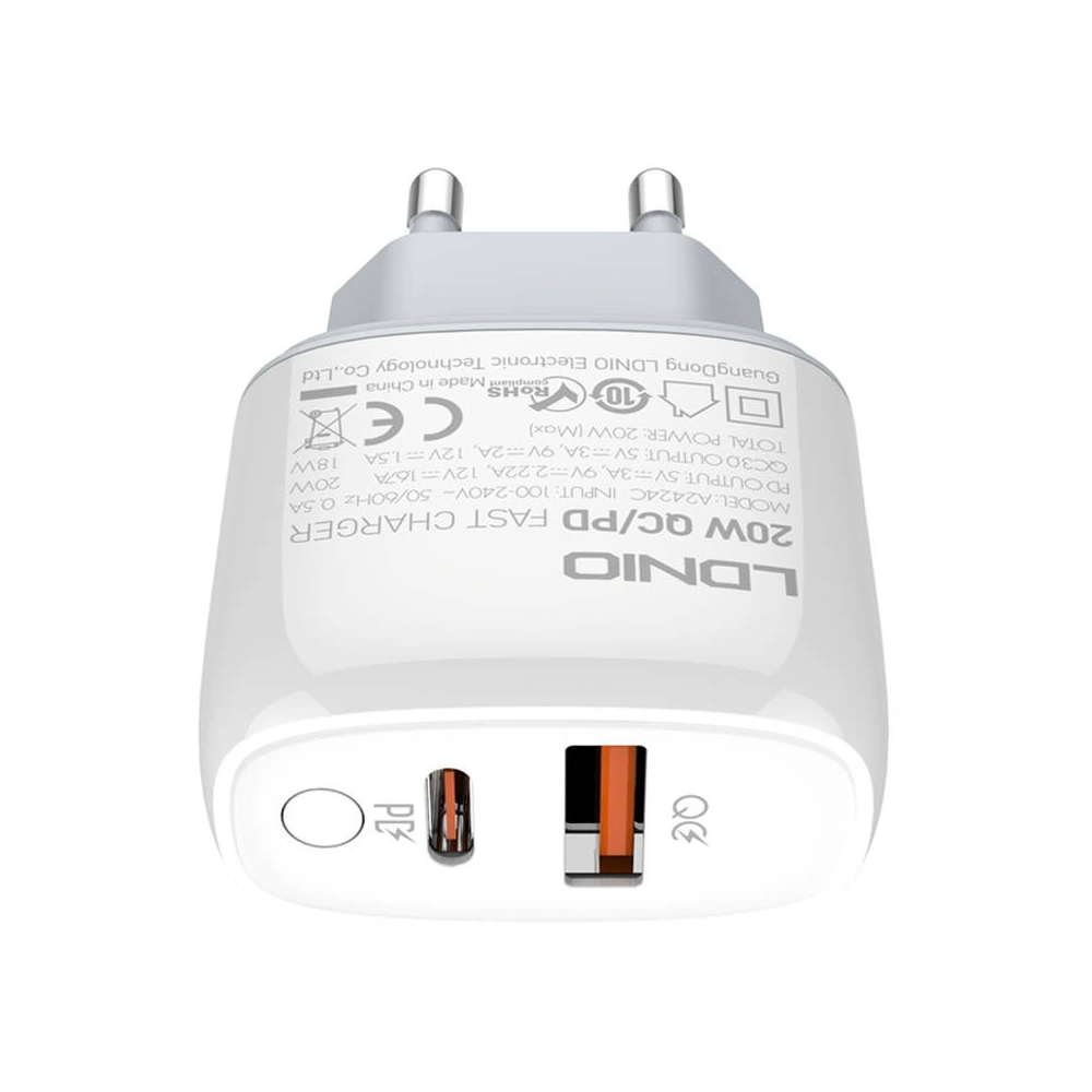 Wholesale LDNIO A2424C USB, USB-C 20W mains charger + USB-C/USB-C cable - LDN55 - {ean13} - Hurt
