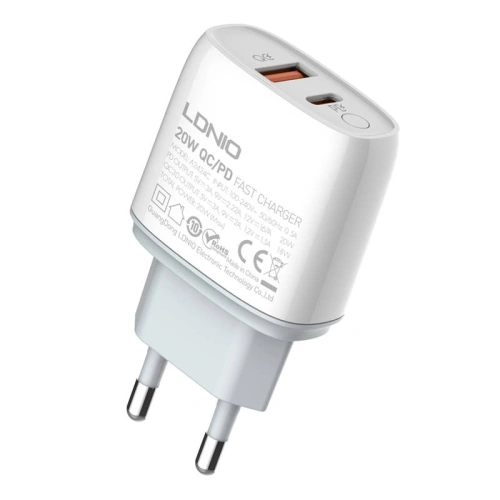 Ładowarka sieciowa LDNIO A2424C USB, USB-C 20W + kabel USB-C/USB-C