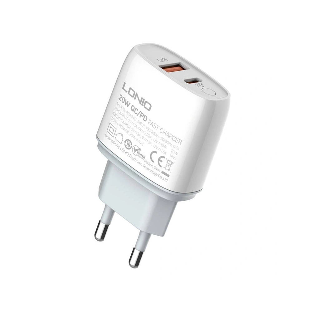 Hurtownia GSM - Hálózati töltő LDNIO A2424C USB, USB-C 20W + USB-C/USB-C kábel - LDN55 - {ean13} - Hurt