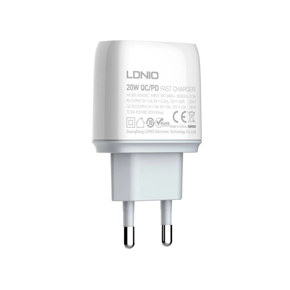 Hurtownia GSM - Hálózati töltő LDNIO A2424C USB, USB-C 20W + USB-C/USB-C kábel - LDN55 - {ean13} - Hurt