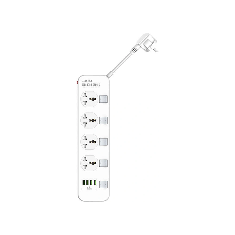 Hurtownia GSM - Listă de alimentare cu 4 prize AC, 4x USB, LDNIO SC4408, 2500W (alb) - LDN71 - {ean13} - Hurt