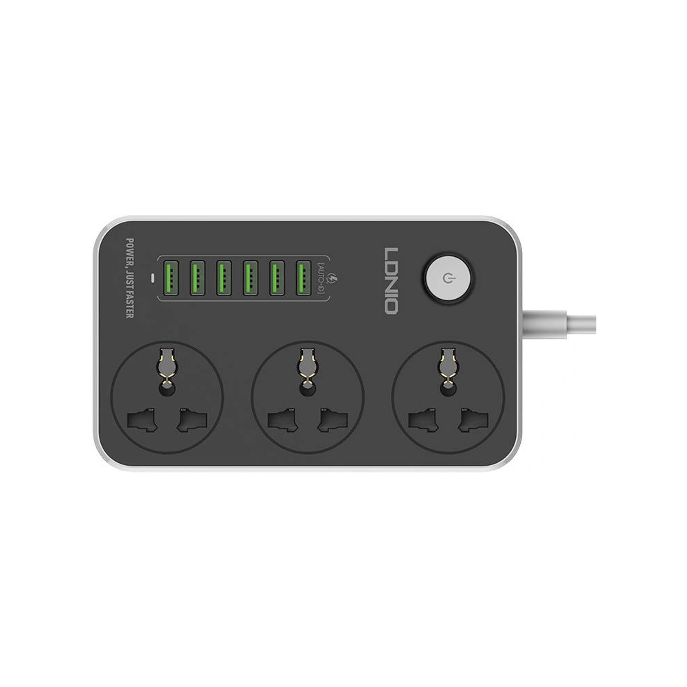 Hurtownia GSM - Napájecí lišta se 3 AC zásuvkami, 6x USB, LDNIO SC3604, 2500W (šedá) - LDN73 - {ean13} - Hurt