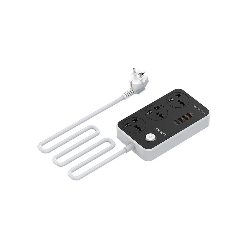 Hurtownia GSM - Napájecí lišta se 3 AC zásuvkami, 4x USB, LDNIO SC3412, 2500W (šedá) - LDN74 - {ean13} - Hurt