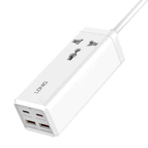 Listwa zasilająca z 1 gniazdem AC LDNIO SC1418, 2x USB, 2x USB-C, 2500W (biała)