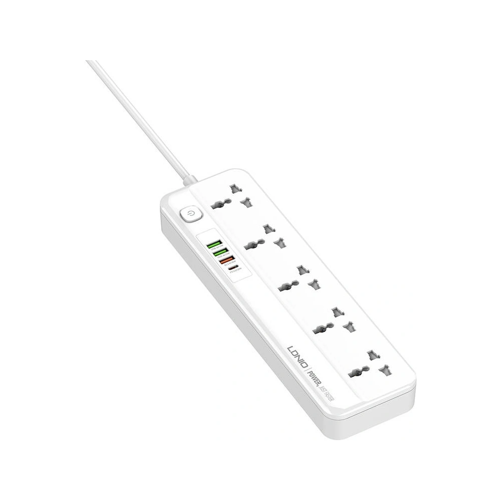 Hurtownia GSM - Napájecí lišta s 5 AC zásuvkami, 3x USB, USB-C, LDNIO SC5415, 2500W (bílá) - LDN97 - {ean13} - Hurt