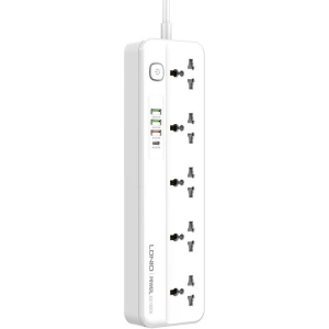 Wholesale Power strip with 5 AC outlets, 3x USB, USB-C, LDNIO SC5415, 2500W (white) - LDN97 - {ean13} - Hurt