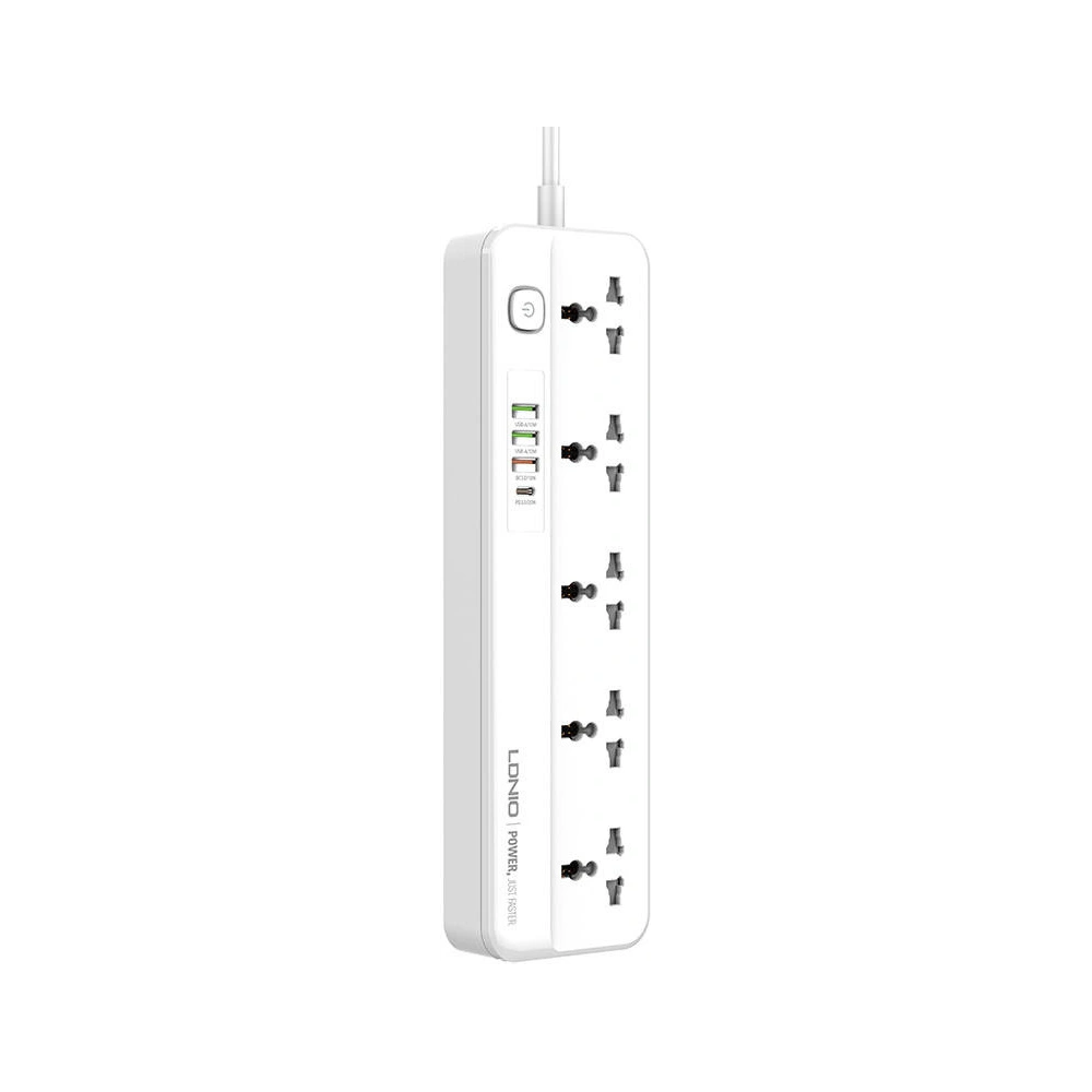Hurtownia GSM - Napájecí lišta s 5 AC zásuvkami, 3x USB, USB-C, LDNIO SC5415, 2500W (bílá) - LDN97 - {ean13} - Hurt