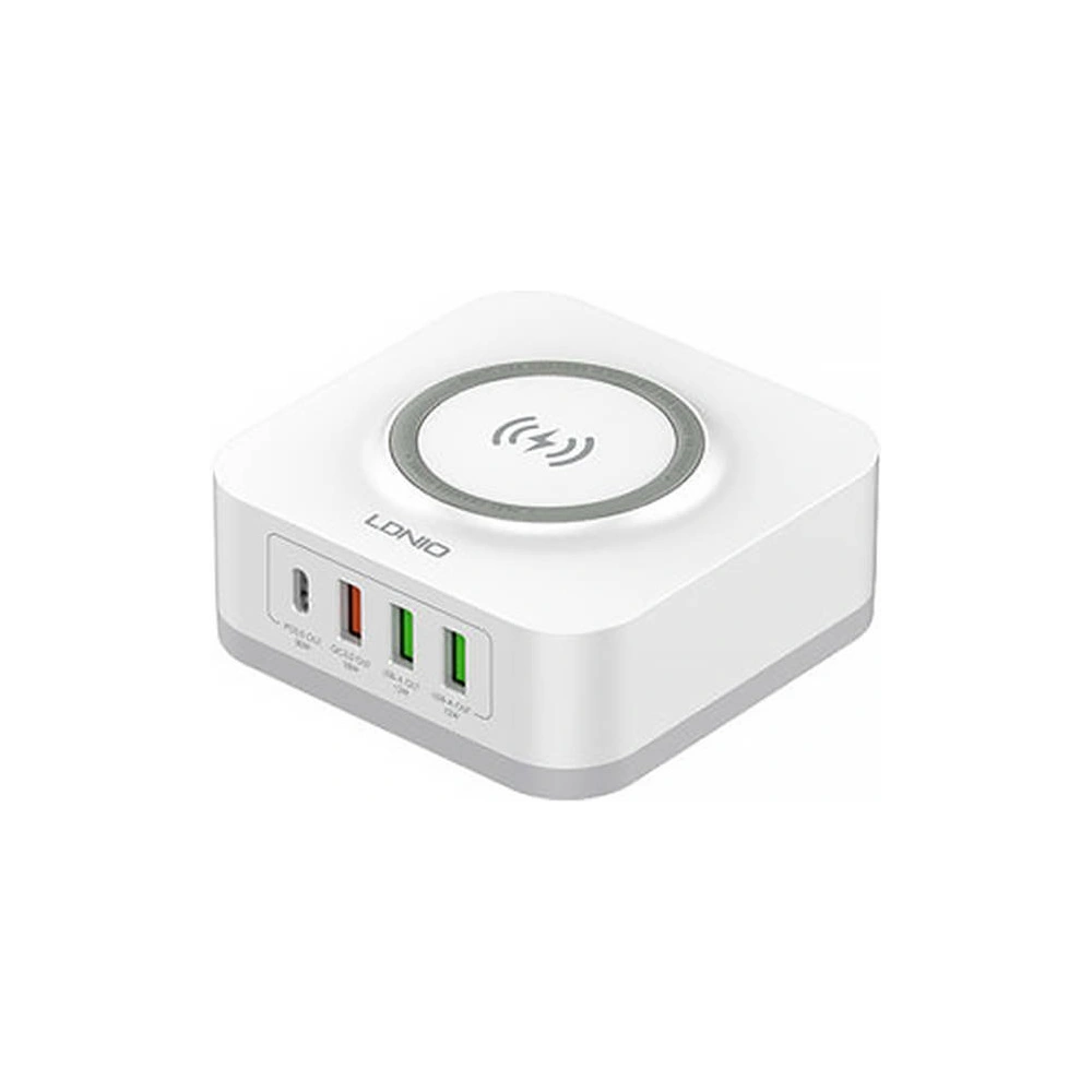 Hurtownia GSM - Încărcător wireless inductiv LDNIO AW004, 3x USB + USB-C, 32W (alb) - LDN108 - {ean13} - Hurt