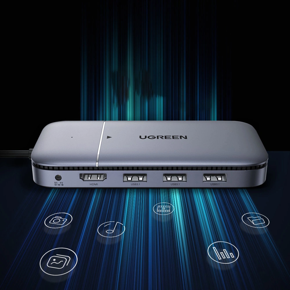 Hurtownia GSM - UGREEN CM296 6w1 USB-C / 3x USB 3.2 Gen 2 (10Gbps) - HDMI 4K 60Hz - USB-C PD - DC SSD M.2 SATA meghajtóház szürke - UGR1483 - {ean13} - Hurt