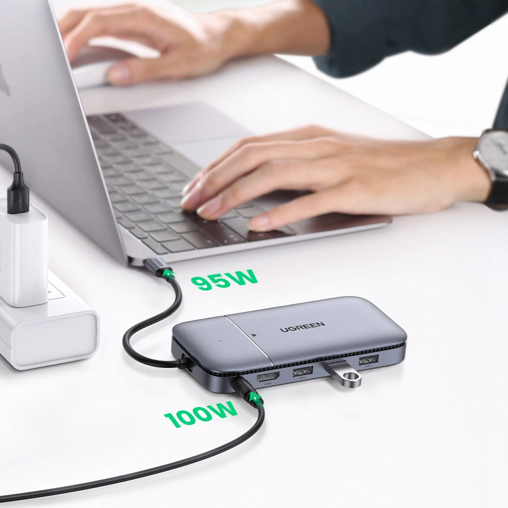 Hurtownia GSM - Hub UGREEN CM296 6w1 USB-C / 3x USB 3.2 Gen 2 (10Gbps) - HDMI 4K 60Hz - USB-C PD - DC-Fach für SATA M.2 SSD-Gehäuse grau - UGR1483 - {ean13} - Hurt