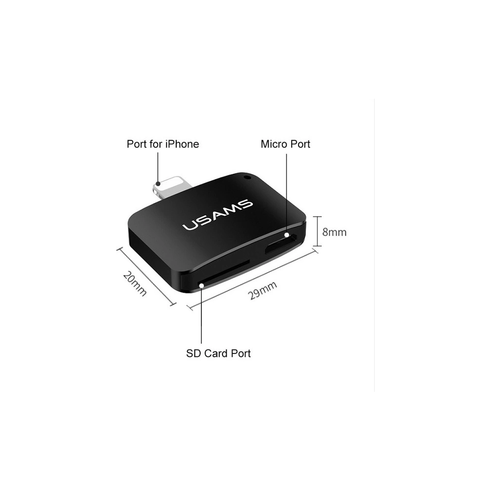 Hurtownia GSM - Adapter USAMS US-SJ176 2w1 microUSB-Lightning + cititor de carduri SD negru/black - USA920 - {ean13} - Hurt