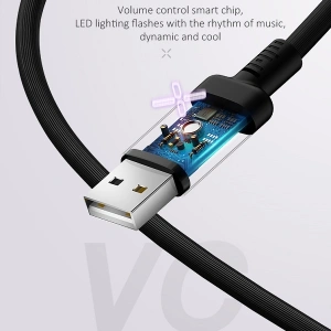 Kabel USAMS US-SJ288 U16 Volume Control LED USB-A/microUSB 2A 1m czarny/black